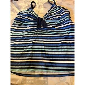 Beach House Tankini‎ Top Women's 22W Blue Striped Twist Front